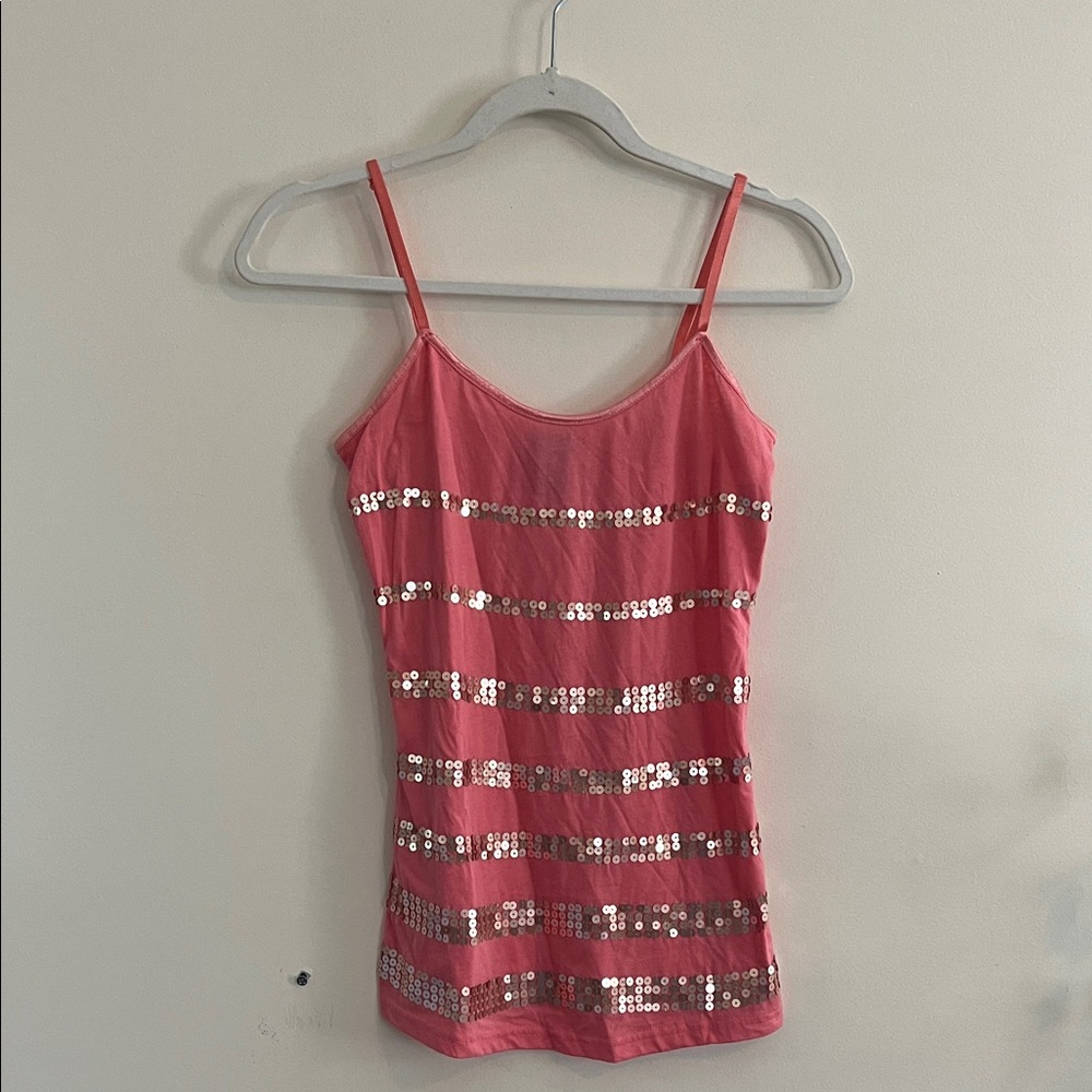 Vintage Rue 21 Sequin Tank Top Y2K mcbling M Pink Gold Midnight Sun Coconut Girl